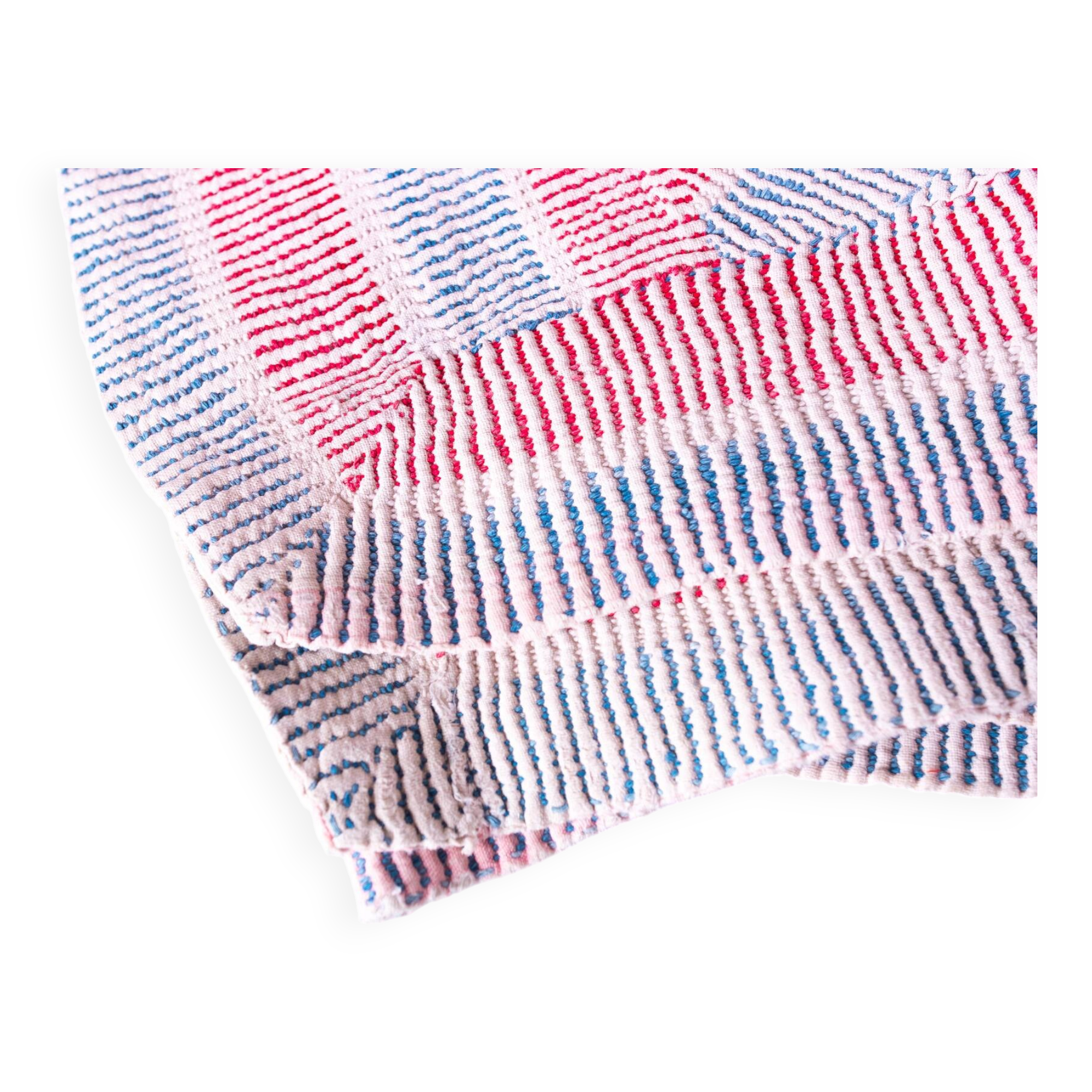 Vintage kantha "Bengal Chevron" blue and red.