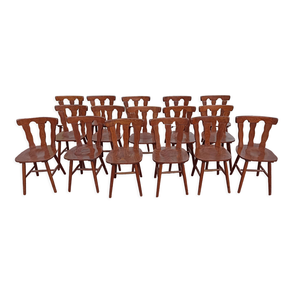Lot 16 chaises de bistrot bois, année 70/80/90