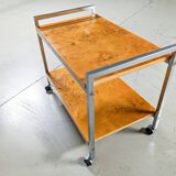 Vintage rolling side table in elm burl and chrome, 1970s