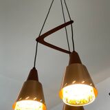 Scandinavian Boomerang chandelier from the 60s in teak, metal and glass