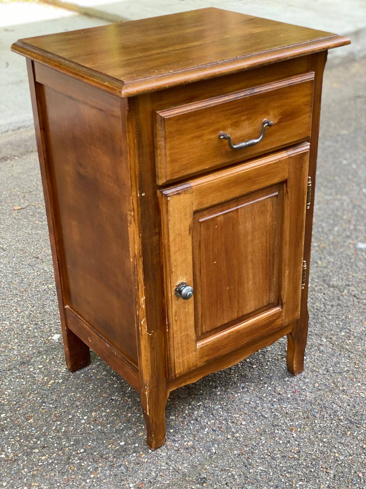 Louis XV wooden chest of drawers and bedside table