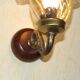 Vintage wooden and metal wall light with bronze effect, amber glass shade 5168