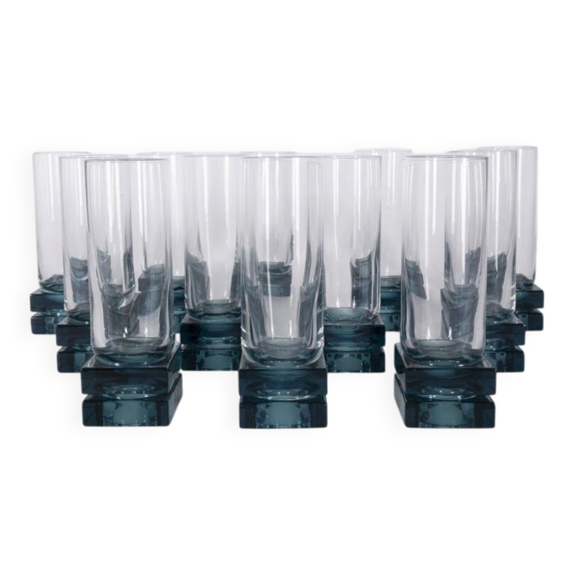 Vintage Italian Blue Crystal Glasses, 1970s, Set of 11