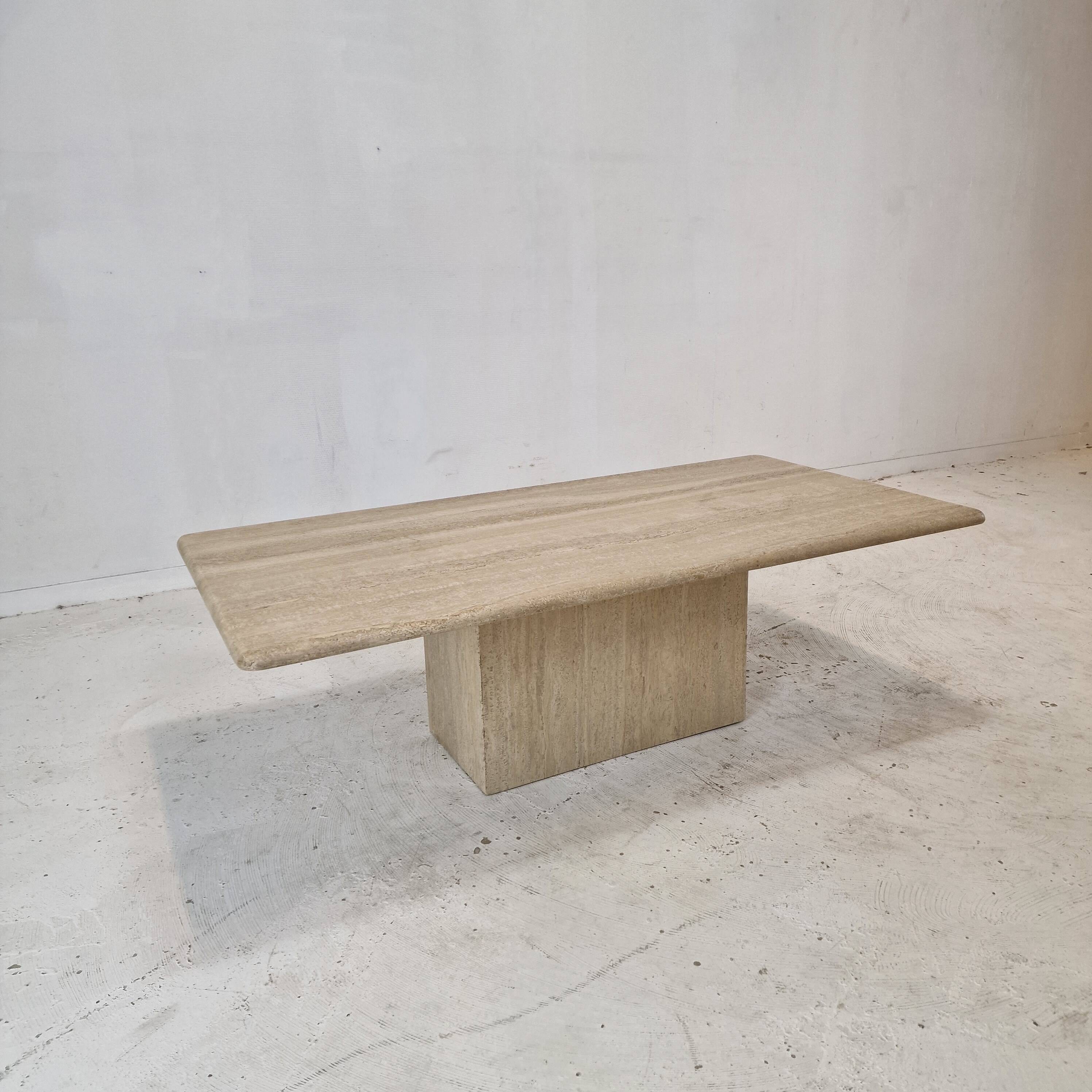 Italian Rectangle Coffee Table in Travertine, 1980s