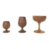 Trio verres coquetier et coupe scandinave en bois