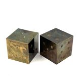 Pair of brass dice-shaped paperweights / bookends, Italy 1970s