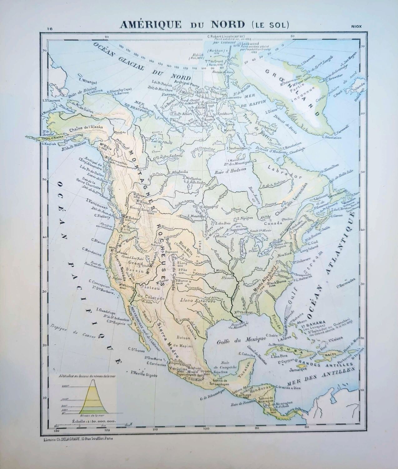 North America. Geographical map printed in 1900.