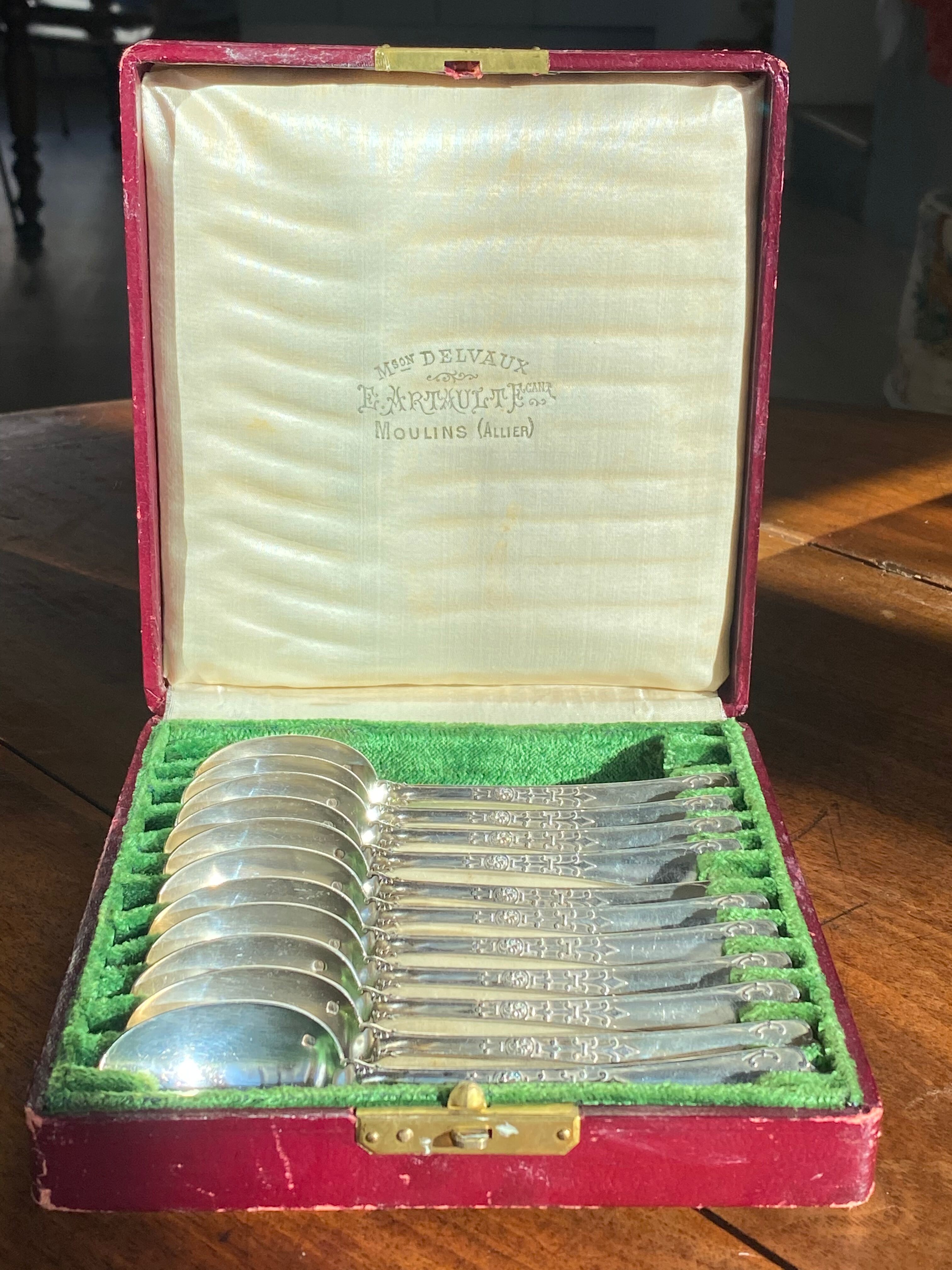 12 mocha spoons , solid silver, Émile Puiforcat