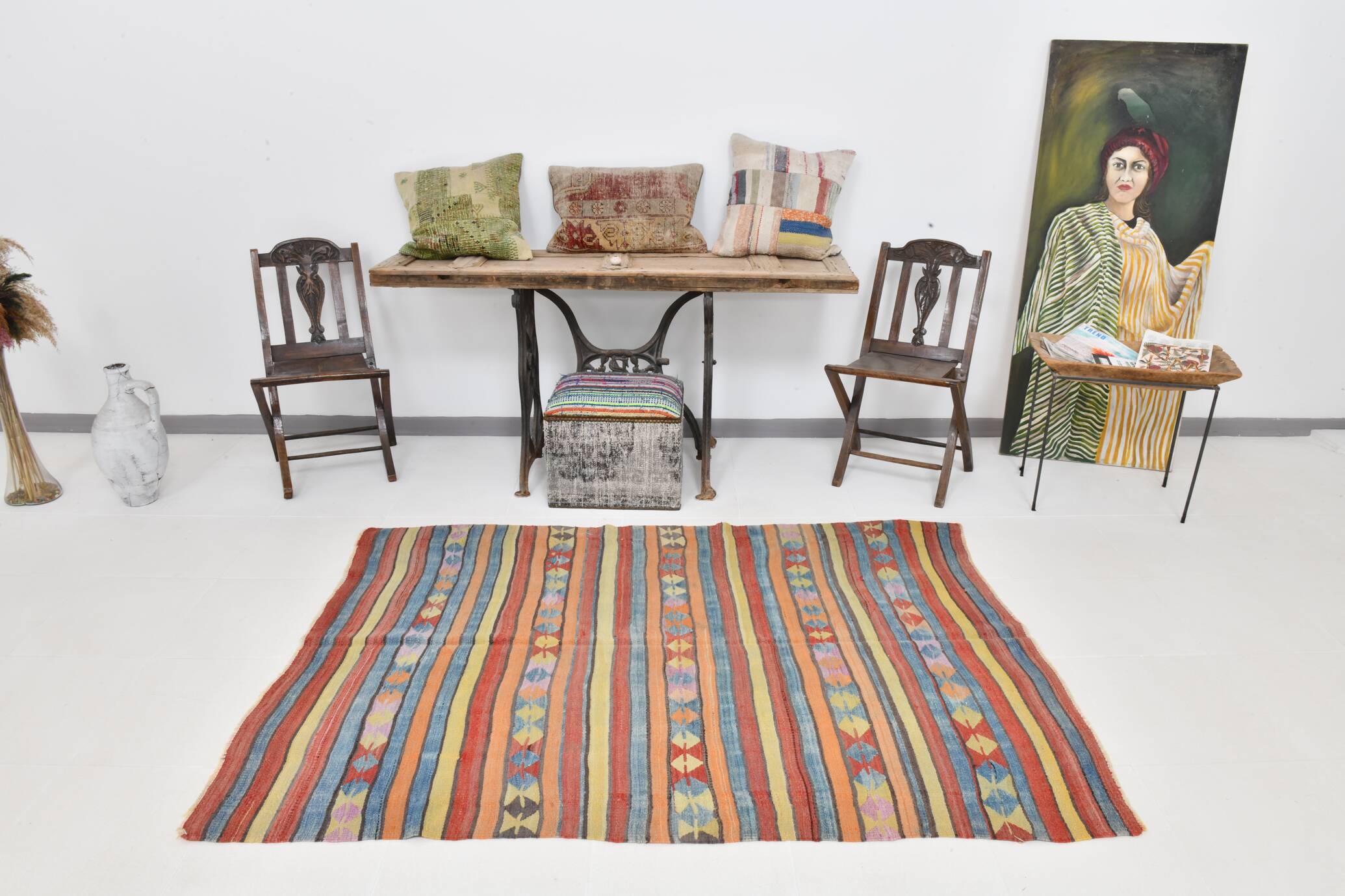 4x7 Handmade Wool Turkish Vintage Kilim Rug, 136x201Cm SK 32979