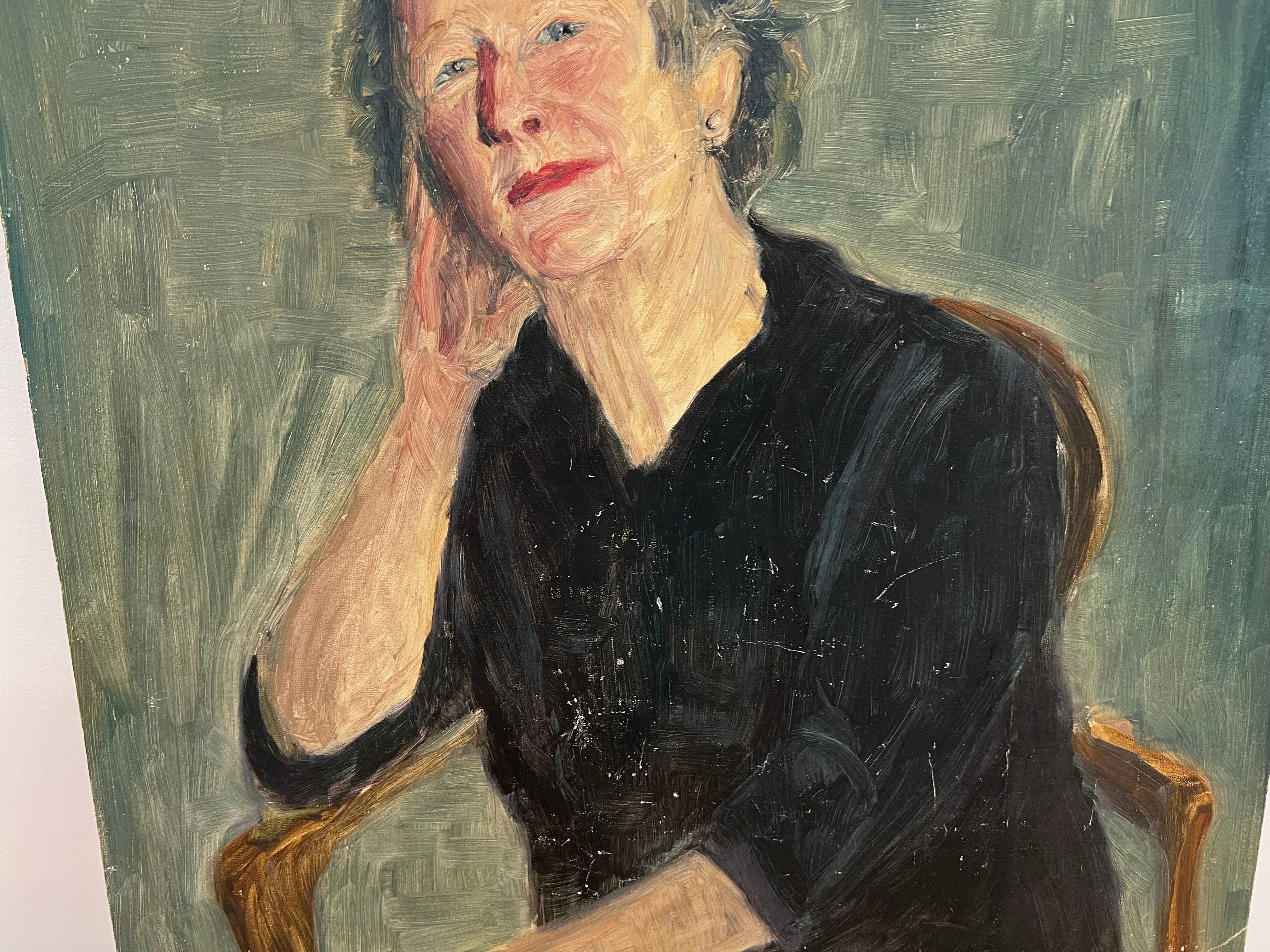 Huile sur bois, portrait de femme