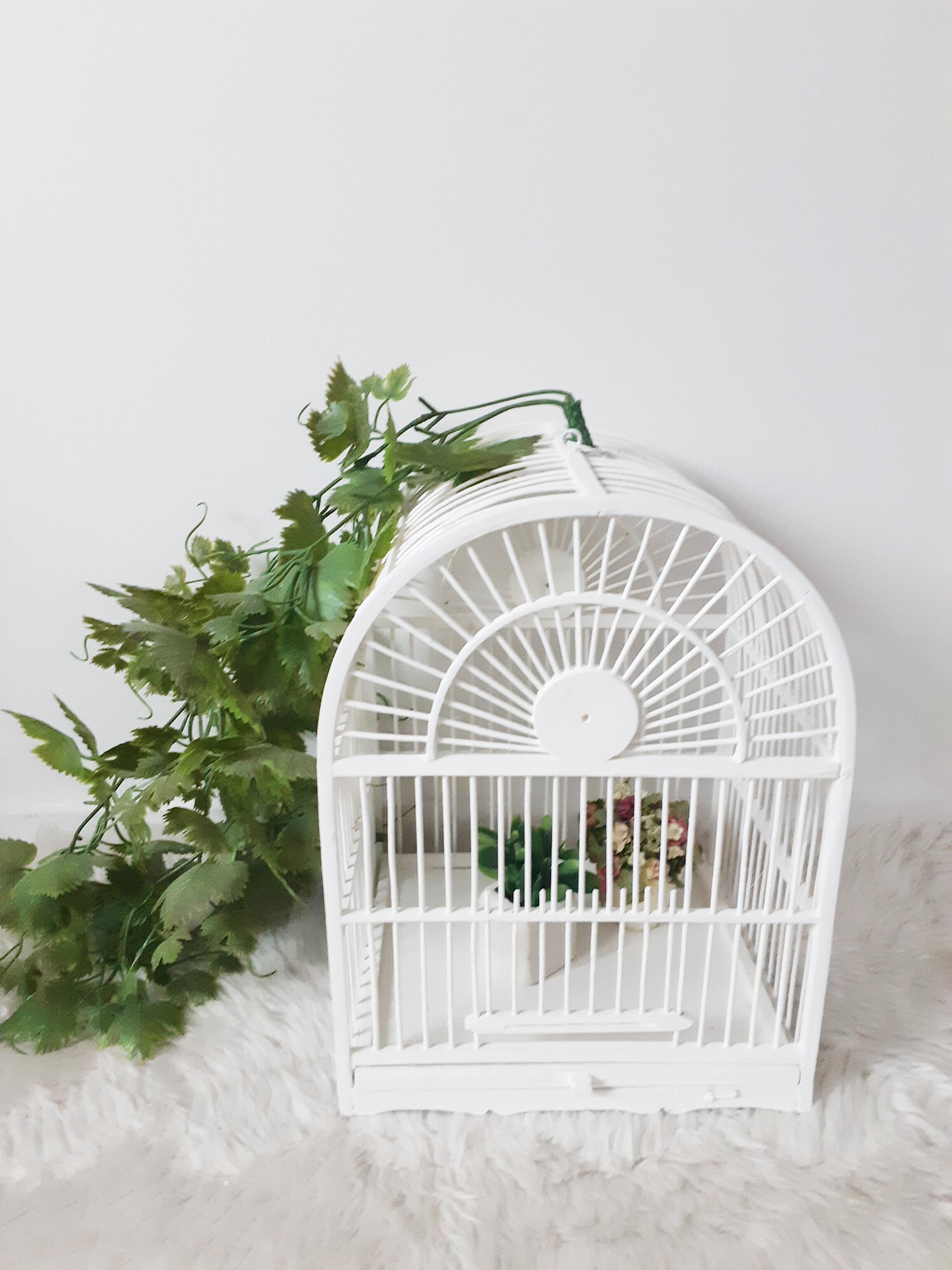 Vintage white cage for wooden decoration