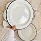 6 vintage Italian porcelain dessert plates with double blue edges