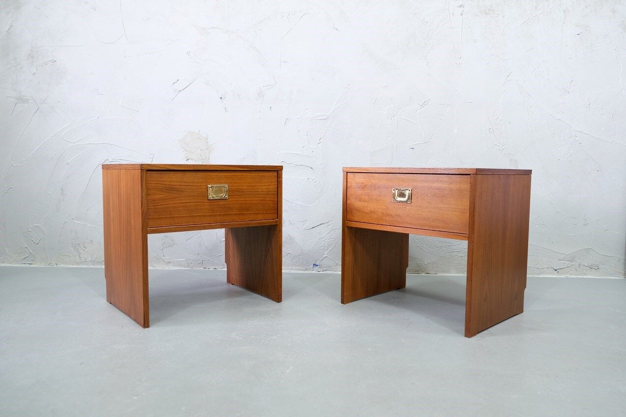 A pair of Scandinavian minimalist teak nightstand tables , 1960s