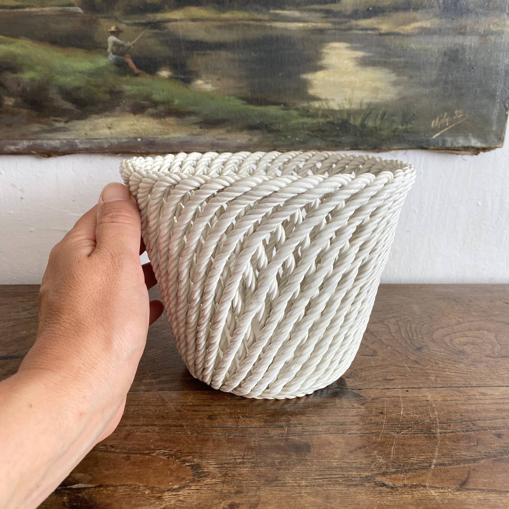 Woven ceramic plant pot