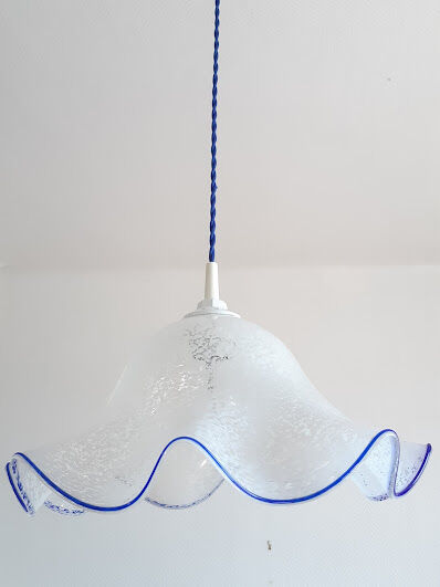 Pendant lamp in blue spotted glass 1970