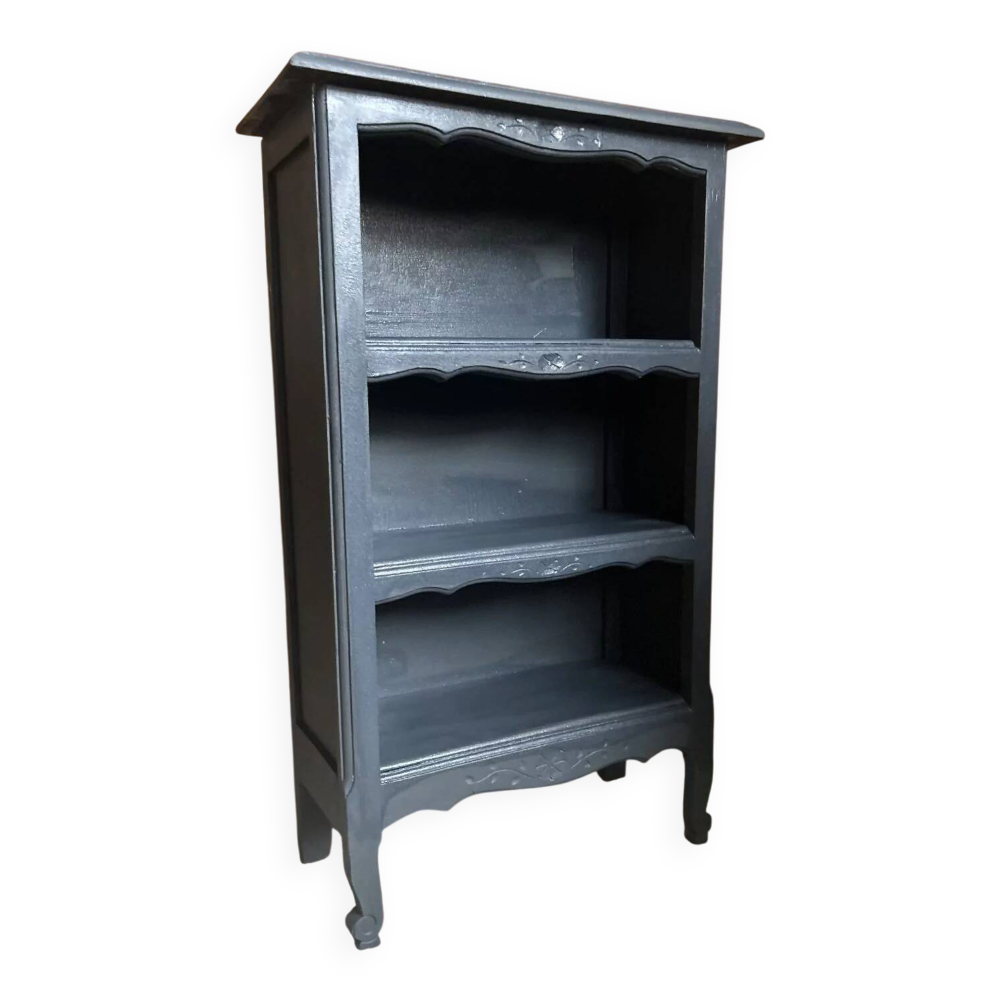 Antique mini oak bookcase – small 19th-century library with slate patina, a lovely rarity.