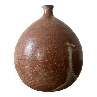 Vase sphérique en gres émaillé signé Dominik, cerémique 1970