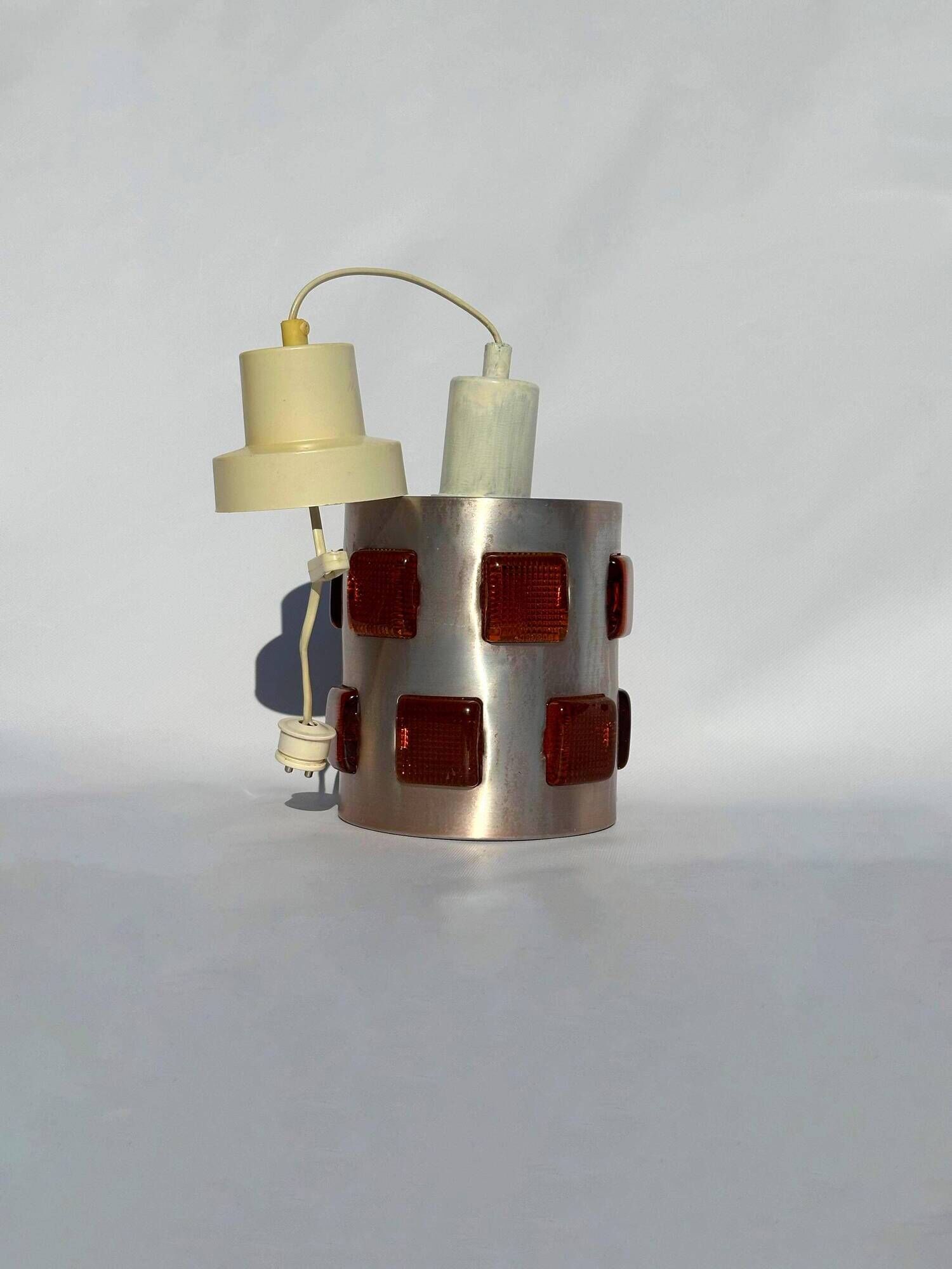 Erik Höglund & Einar Bäckström pendant lamp, red glass inserts, 1970s