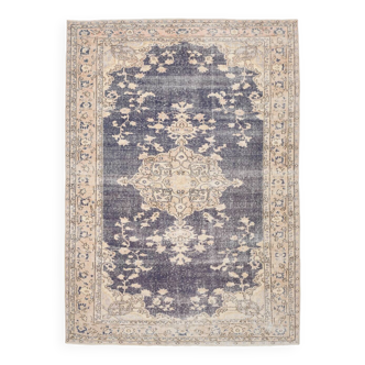 Tapis persan classique bleu marine et beige 7x9, 202x282 cm SK 20114