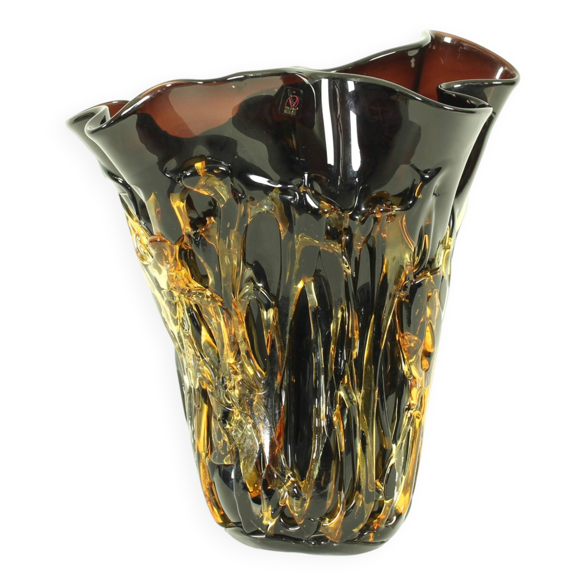 Large murano glass vase by enrico cammozzo (with coa)
