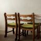Brutalist Oak Razorback Dining Chairs with Green Velvet, 1970s, Set of 4