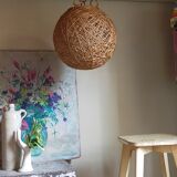 Lampshade suspension vintage wicker ball and natural string