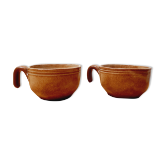 Pair of glazed sandstone lunch cups