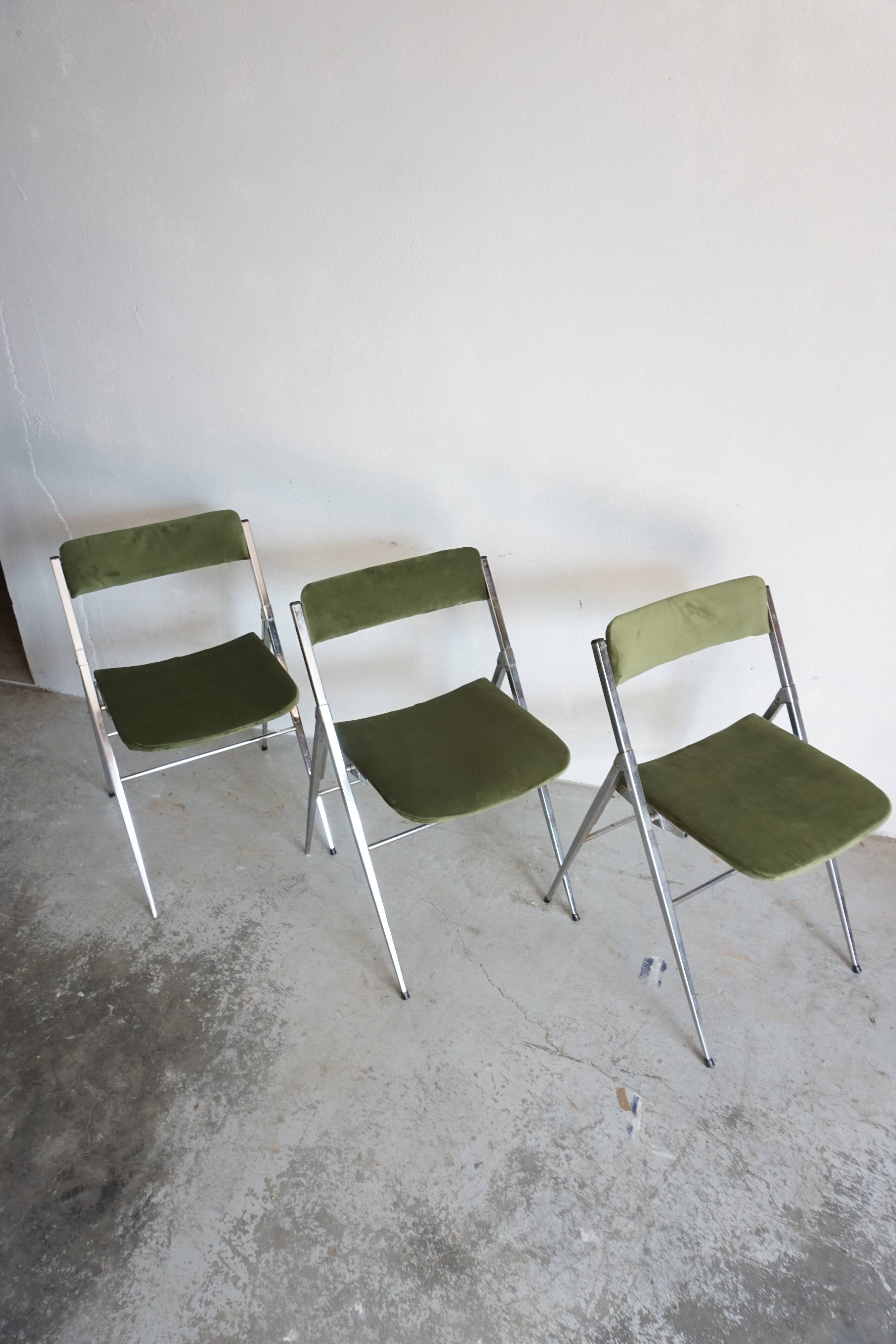 Lot of 3 velvet folding chairs