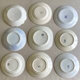 9 mismatched blue ironstone plates