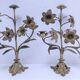 Paire de chandeliers laiton bronze décor floral