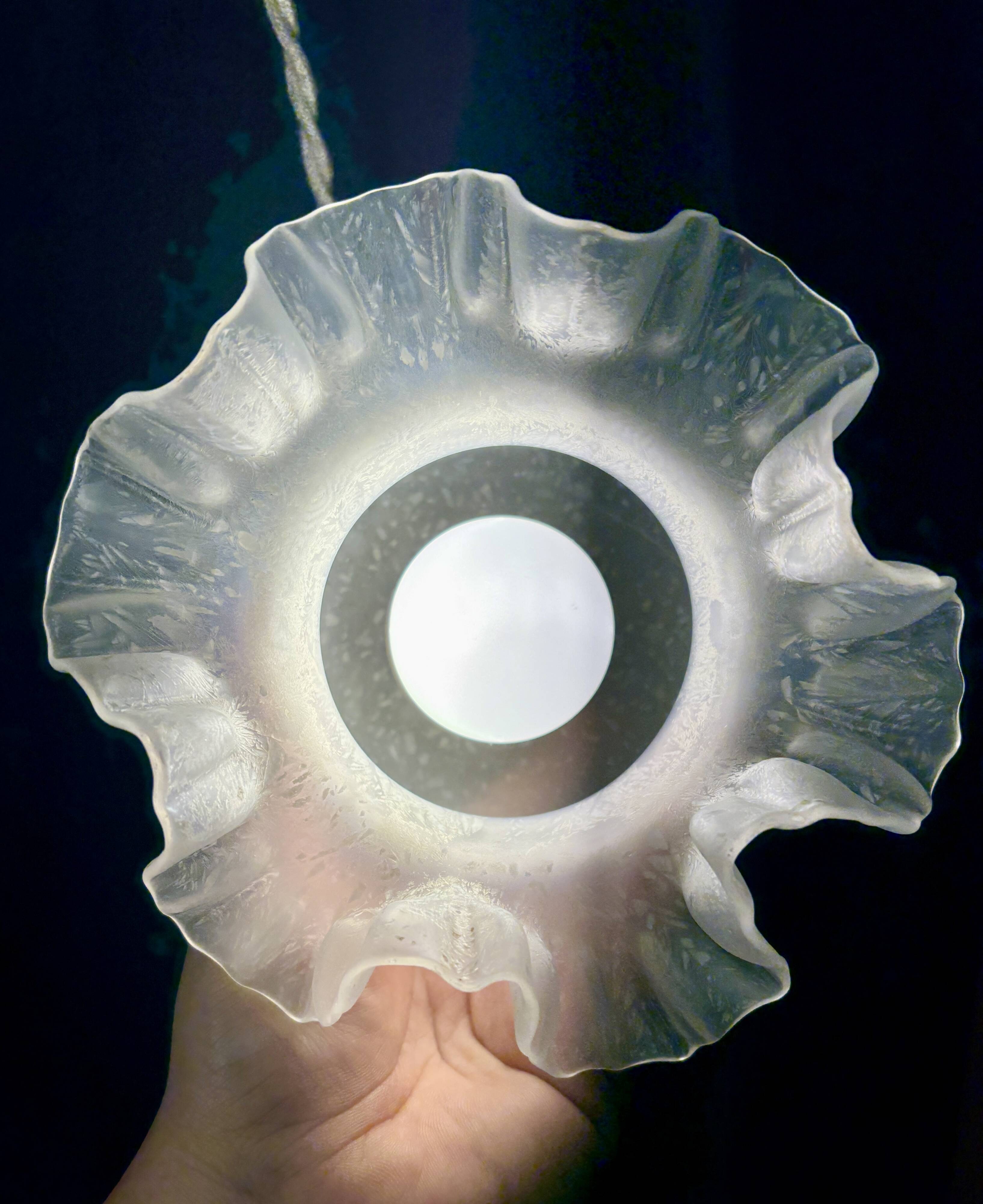 Vintage triple tulip pendant light in white glass