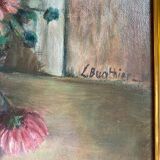 Ancient painting, still life in the cosmos , signed and dated 1991.
