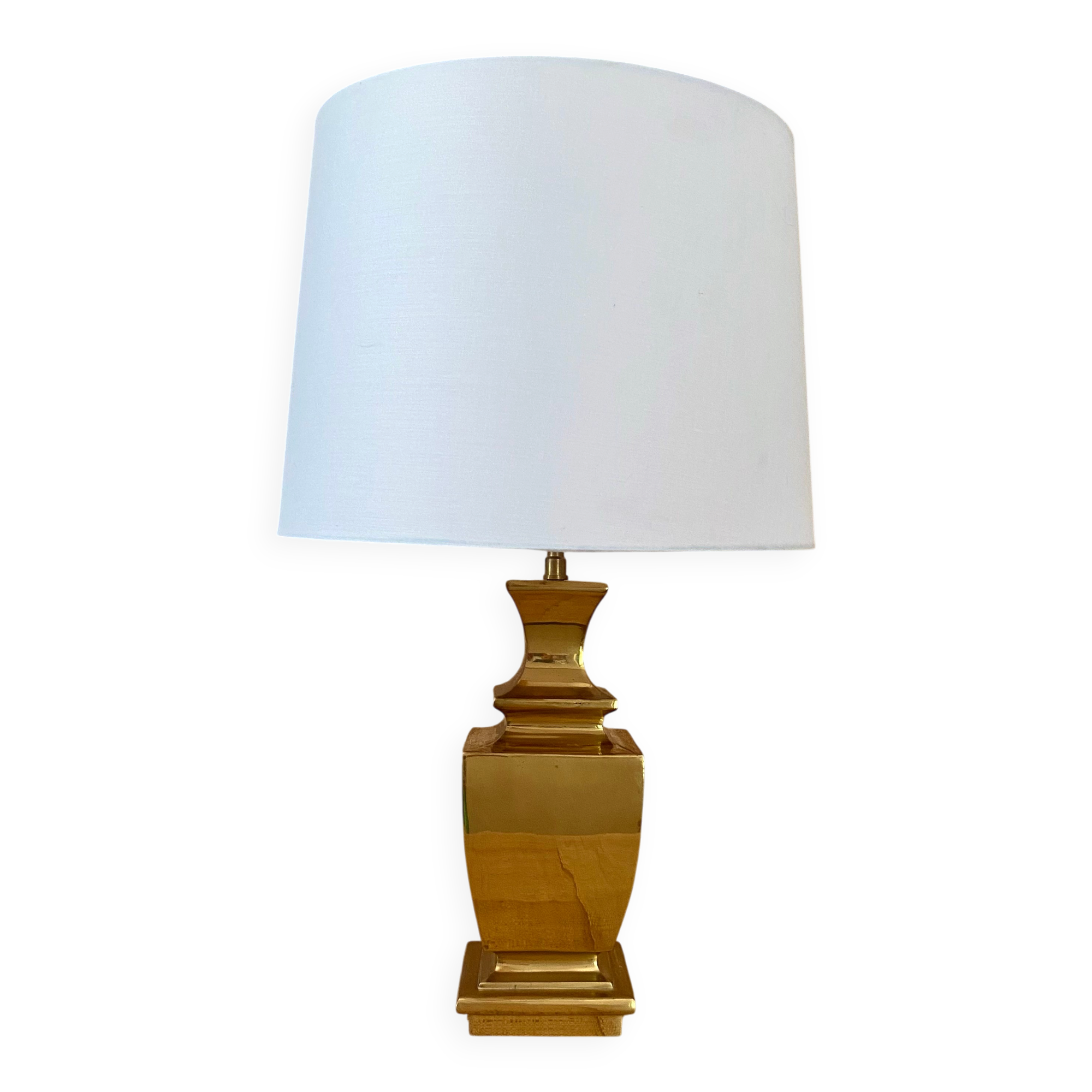Golden lamp "Regina", 2 m fabric cable, cotton shade