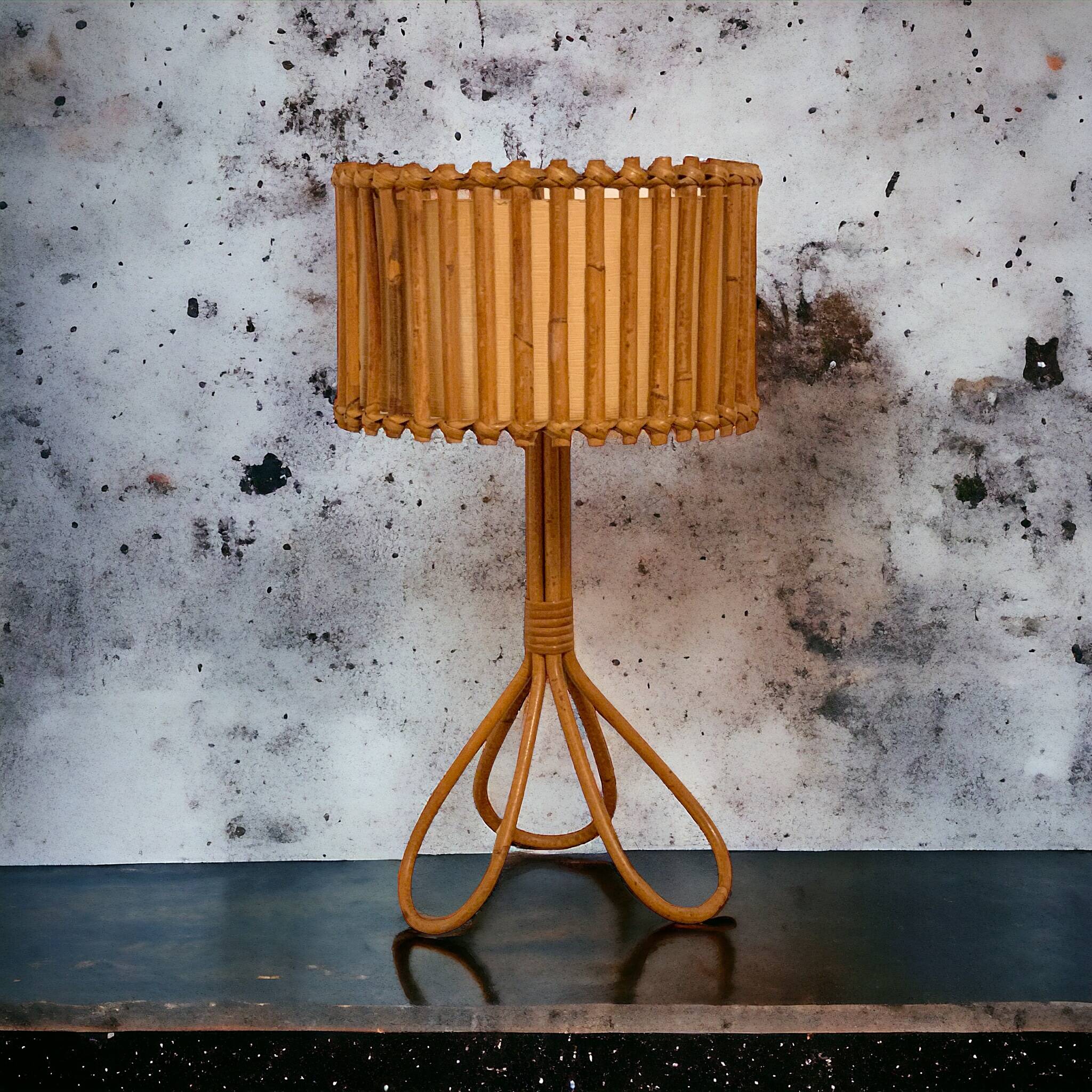 Rattan tripod lamp 1950 H47