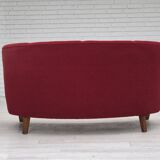 1960s, Danish 2-seater curved sofa, original red furniture fabric.