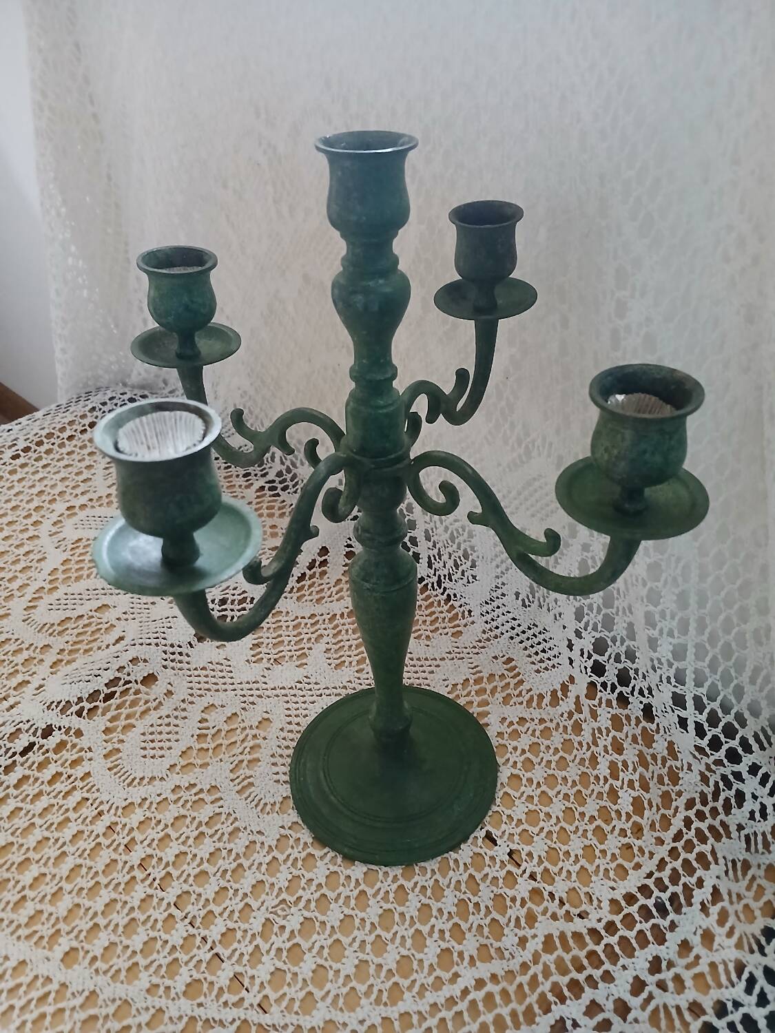 Antique green wrought iron chandelier