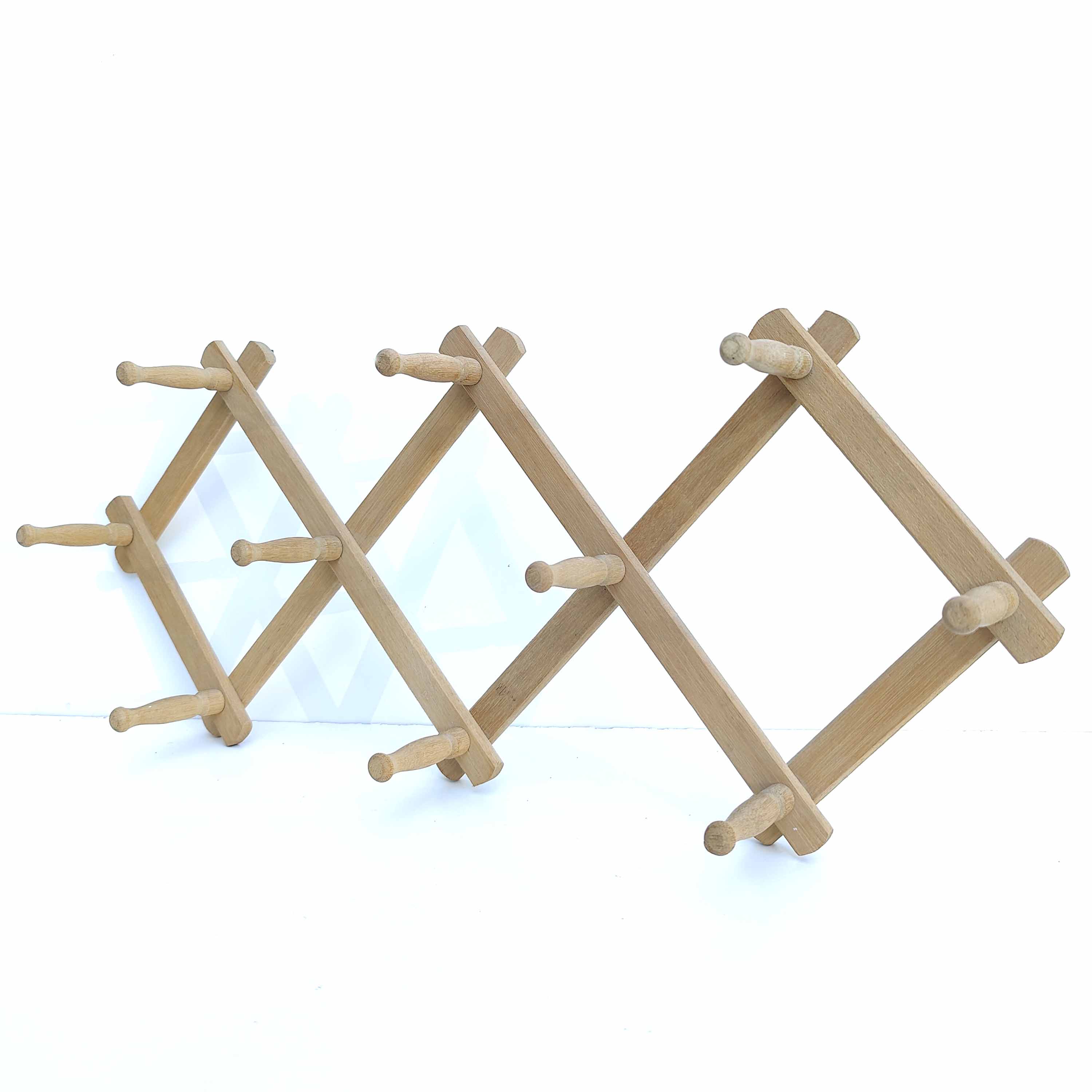 Coat rack accordion vintage light wood 10 hooks