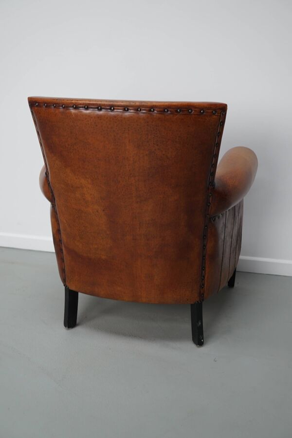 Fauteuil club vintage hollandais en cuir couleur cognac