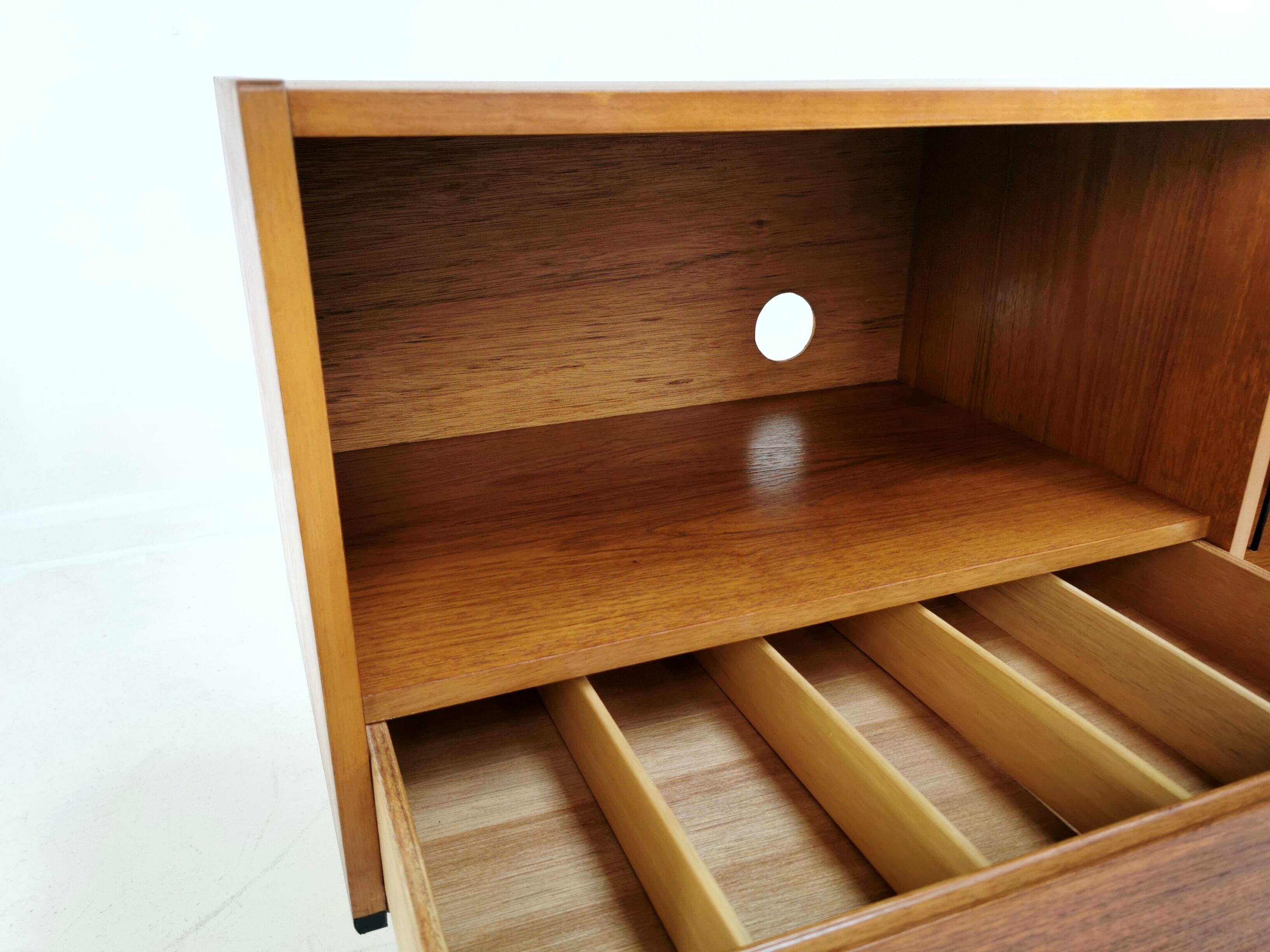 Gibbs teak record sideboard on hairpin legs mid century