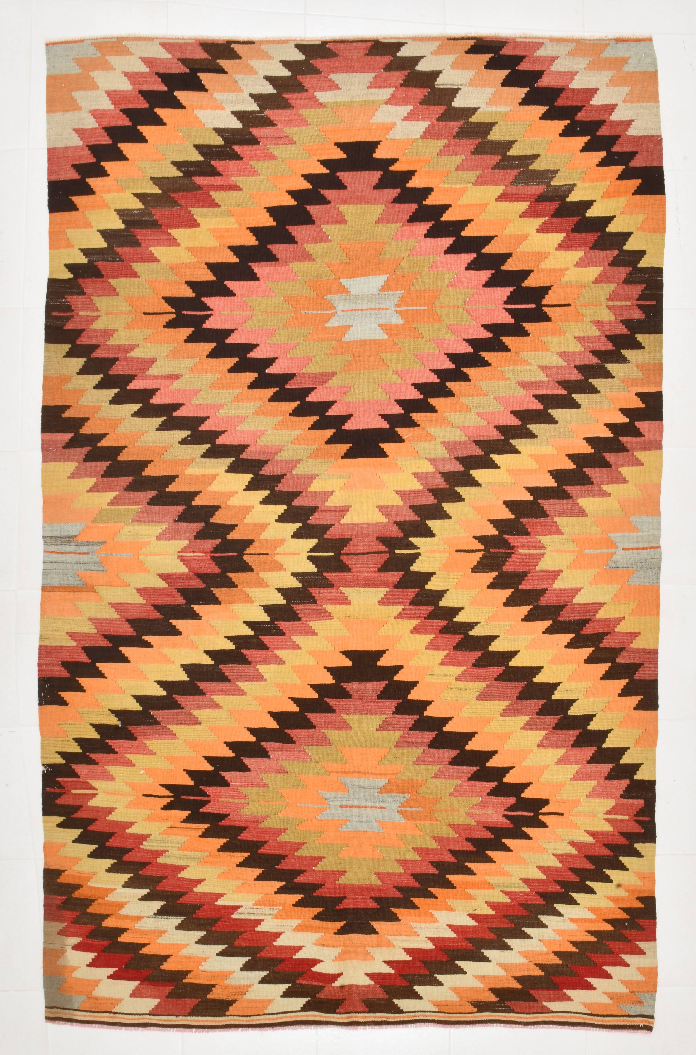 Kilim Turc Vintage en Laine Tissé Main, Tapis Tribal Ancien, 177x291 Cm