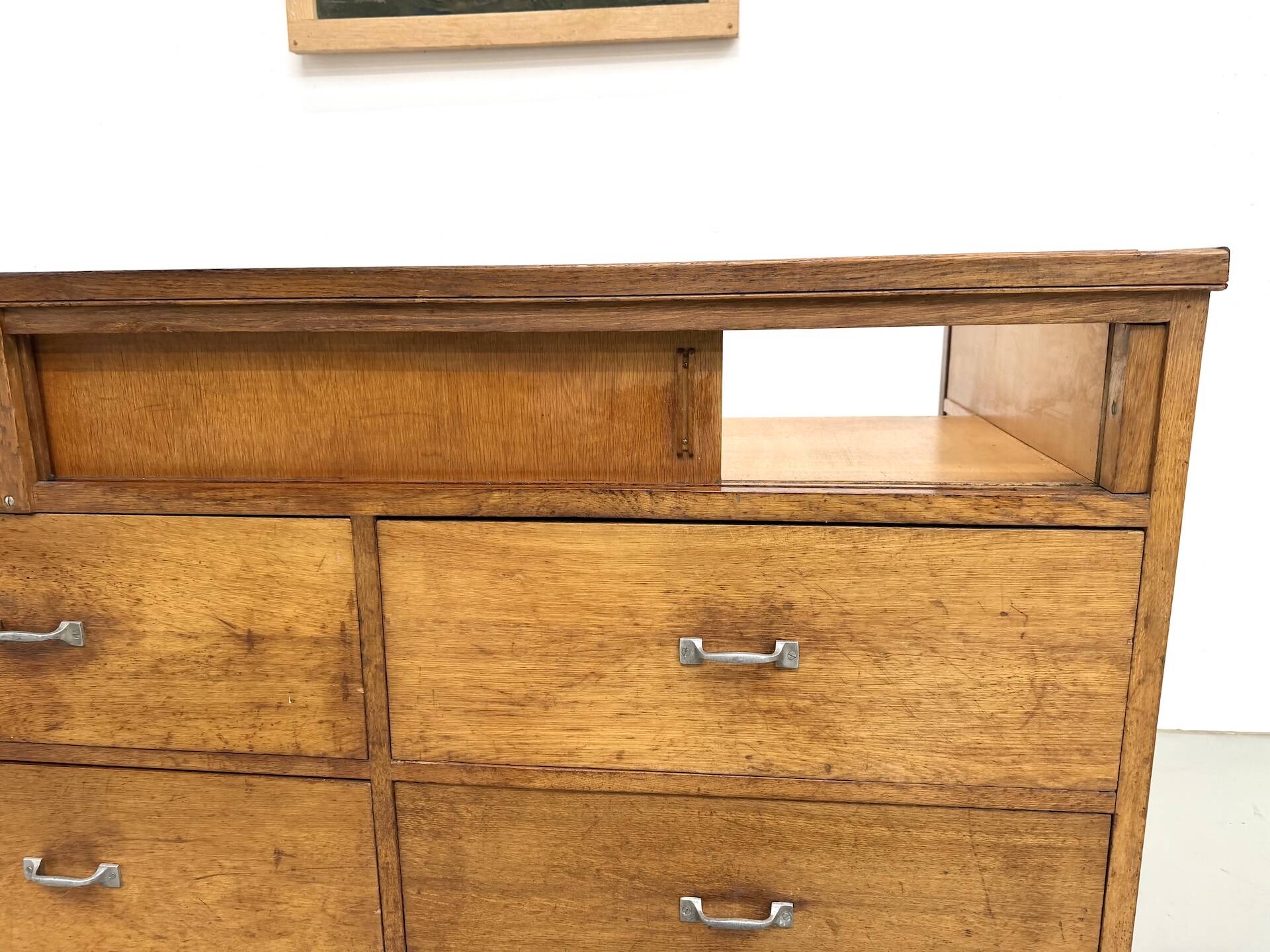 Vintage Siegel Paris workbench in oak and glass – 1950