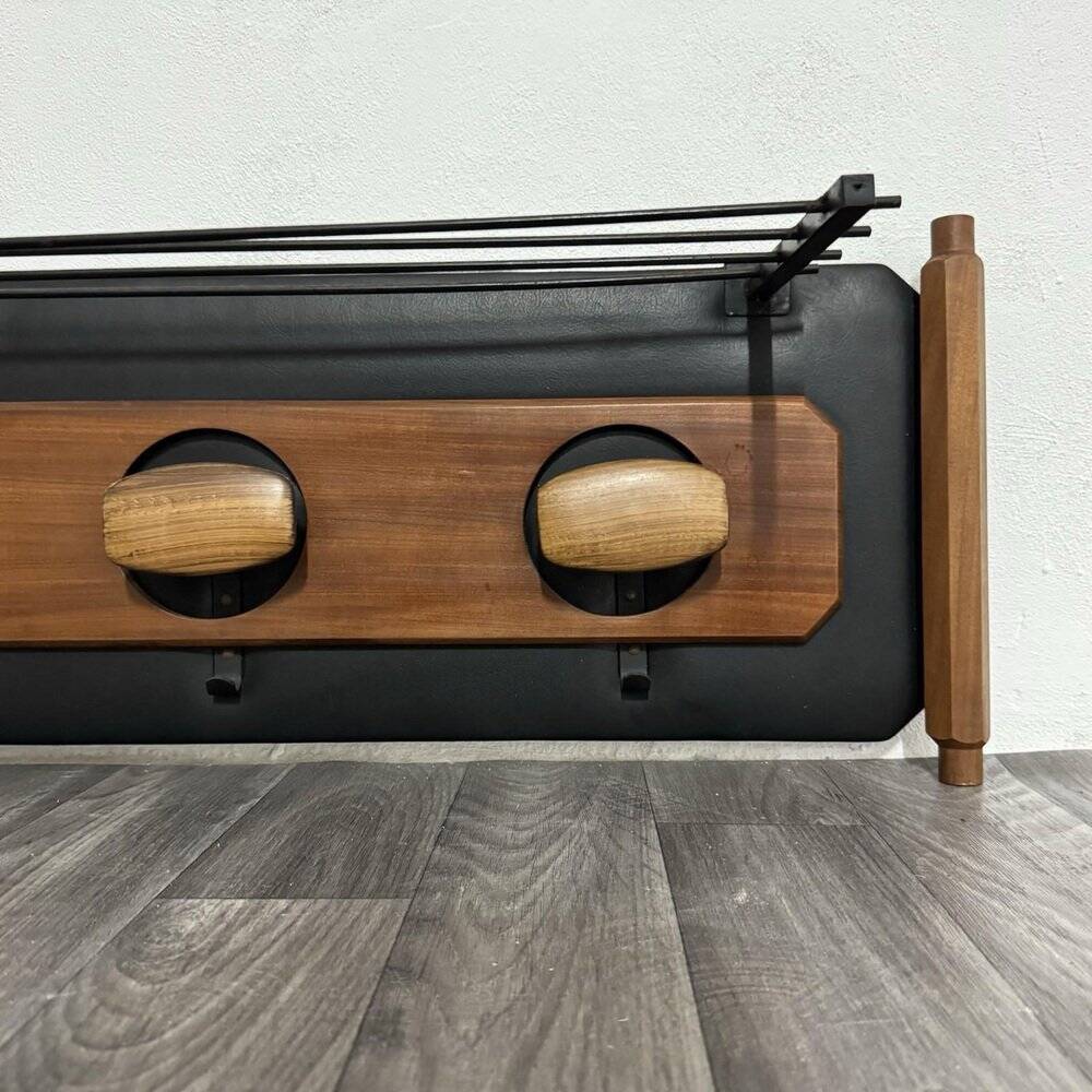 Mid-Century Scandinavian Teak and Leather Wall Coat Rack, 1960s