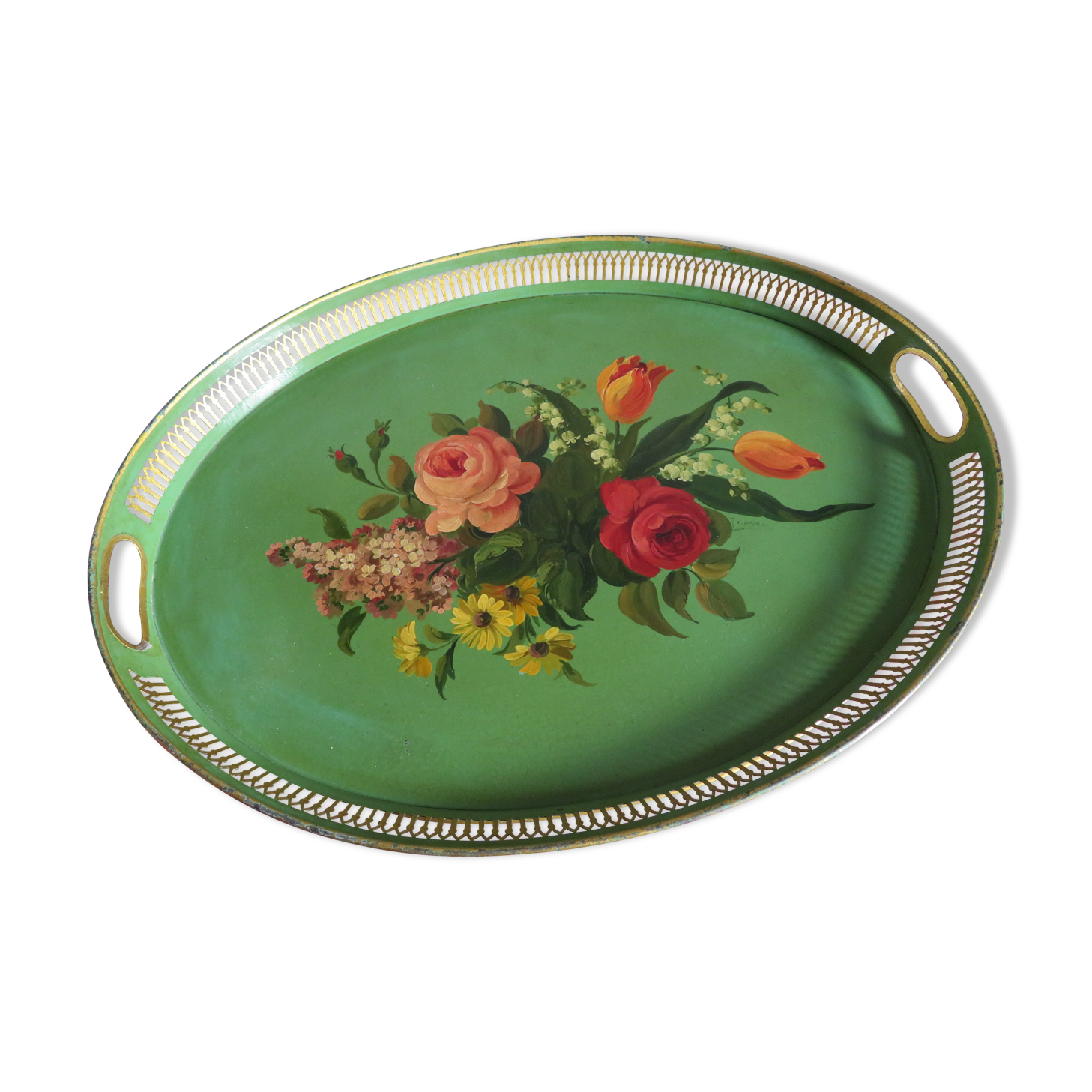 Napoleon III painted metal tray