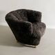 Pair of Swedish Curved Mid Century Modern Armchairs in Dark Sheepskin 1940s