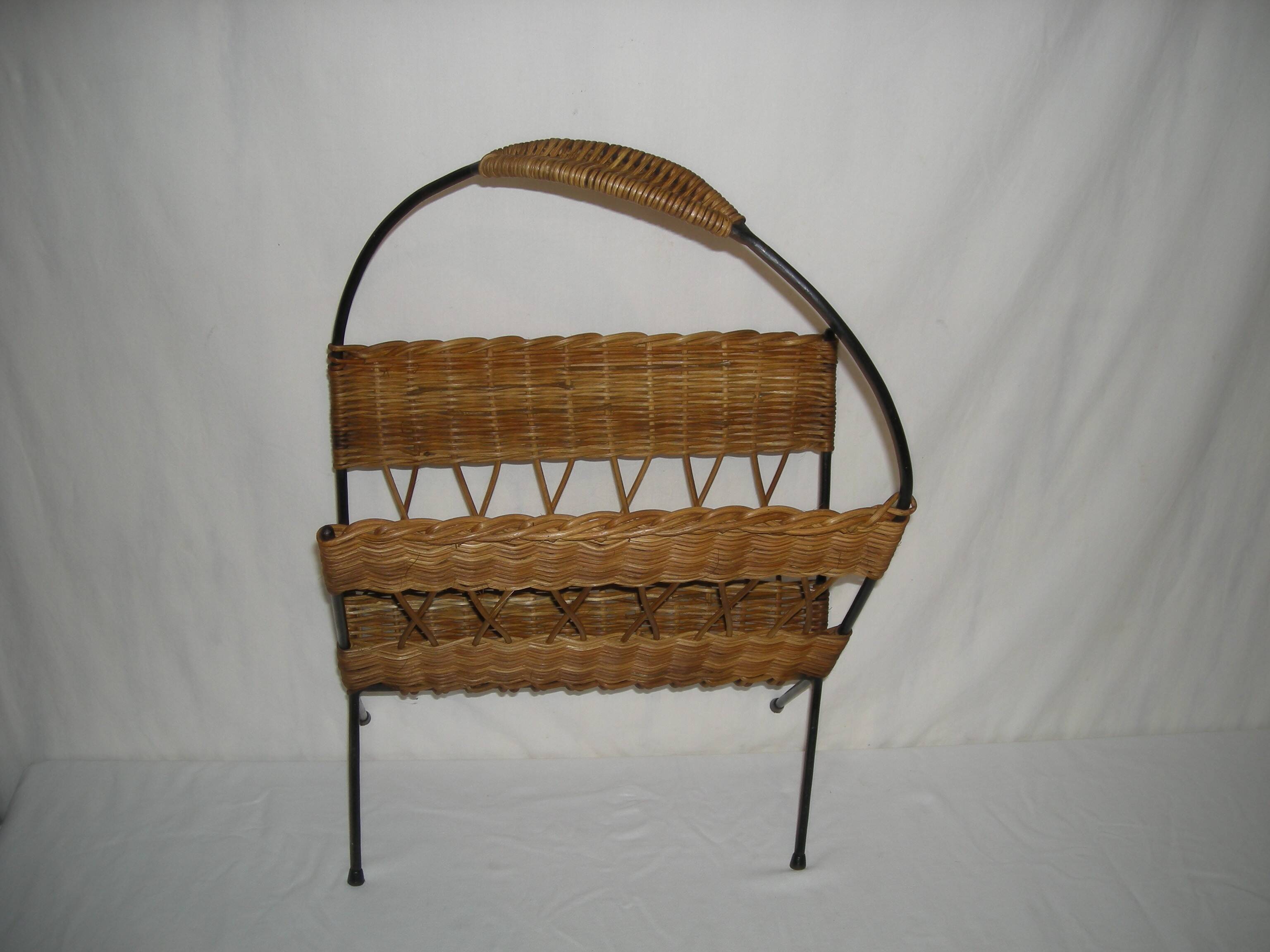 rattan magazine rack from the 50s