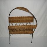 rattan magazine rack from the 50s