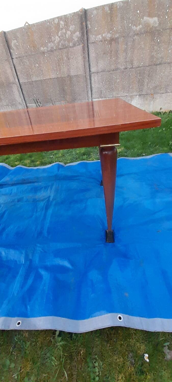 Dining table with 2 extensions, marquetry veneer.