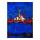 Abstract blue and red colors acrylic painting on stretched canvas