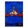 Abstract blue and red colors acrylic painting on stretched canvas