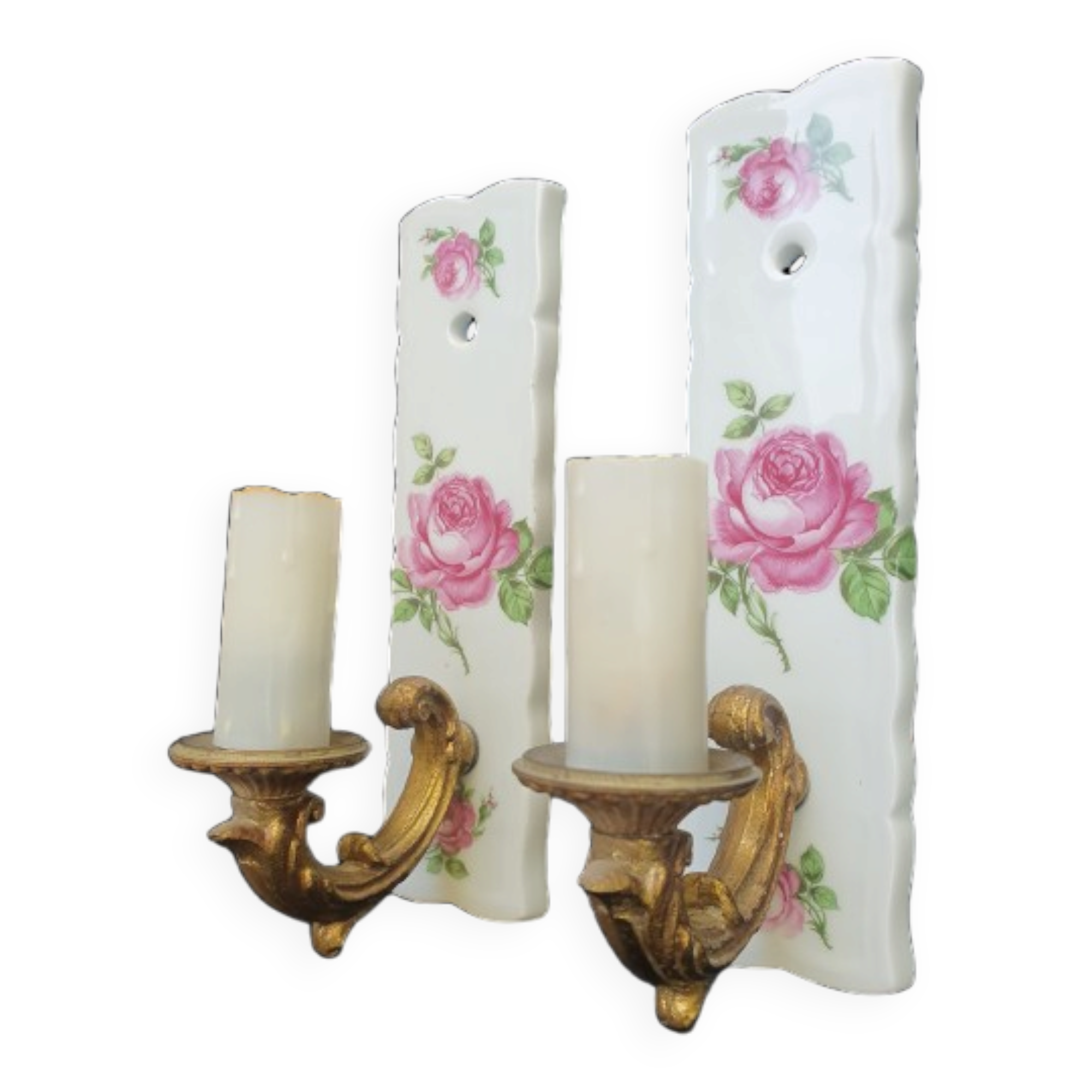 Pair of vintage Limoges ceramic wall sconces